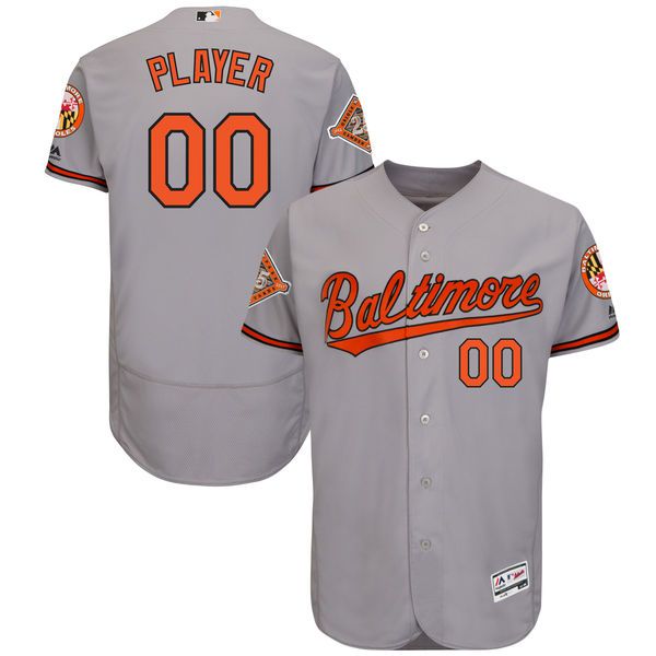 Men Baltimore Orioles Majestic Road Gray 2017 Authentic Flex Base Custom MLB Jersey with Commemorative Patch->customized mlb jersey->Custom Jersey